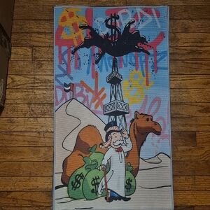 Colorful Graffiti Monopoly  Art Rug with Camel Design Dimensions 30.5" Length An
